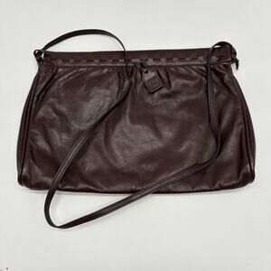 Vtg Anne Klein for Calderon 80's Leather Shoulder Bag with Lion Logo Burgundy